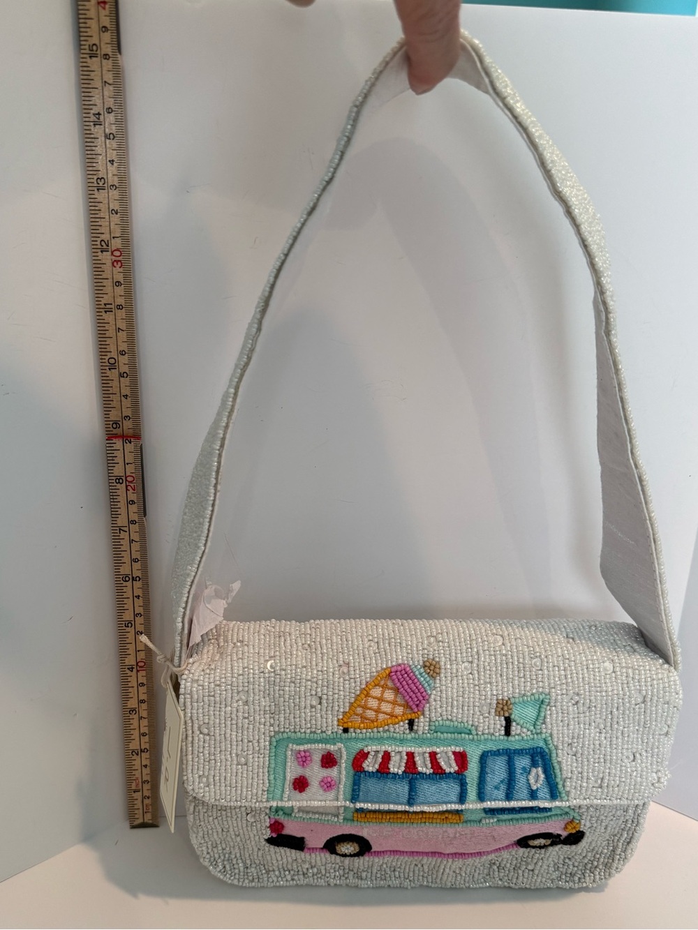 * NWT White Beaded Ice Cream Truck Shoulder Bag